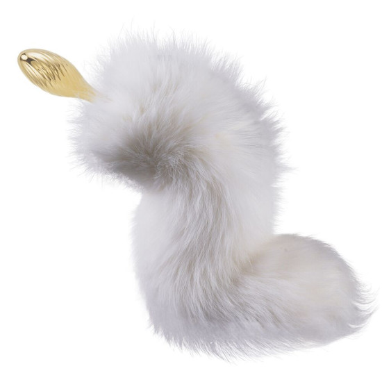 Анальна пробка з білим лисячим хвостом, форма груші Lockink Sevanda White Fox-Tail Anal Pear-Shape Plug