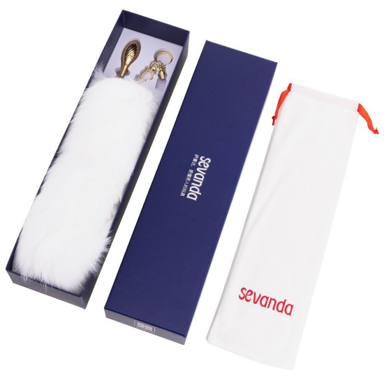 Анальна пробка з білим лисячим хвостом, форма груші Lockink Sevanda White Fox-Tail Anal Pear-Shape Plug