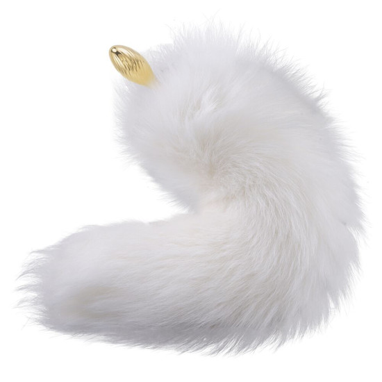 Анальна пробка з білим лисячим хвостом, форма груші Lockink Sevanda White Fox-Tail Anal Pear-Shape Plug