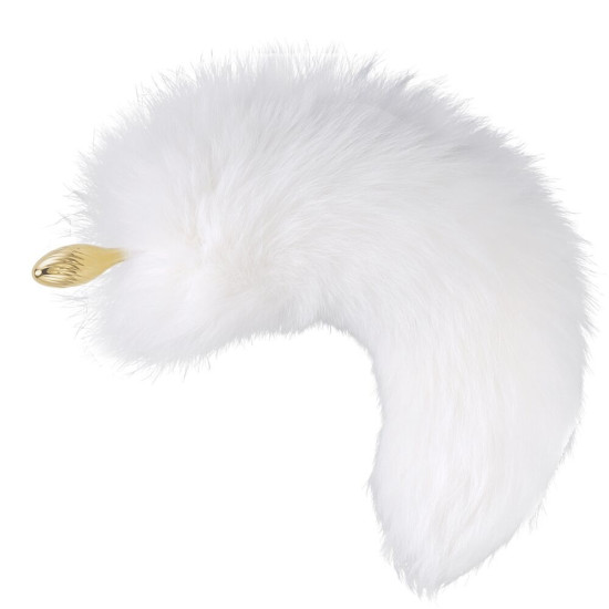 Анальна пробка з білим лисячим хвостом, форма груші Lockink Sevanda White Fox-Tail Anal Pear-Shape Plug