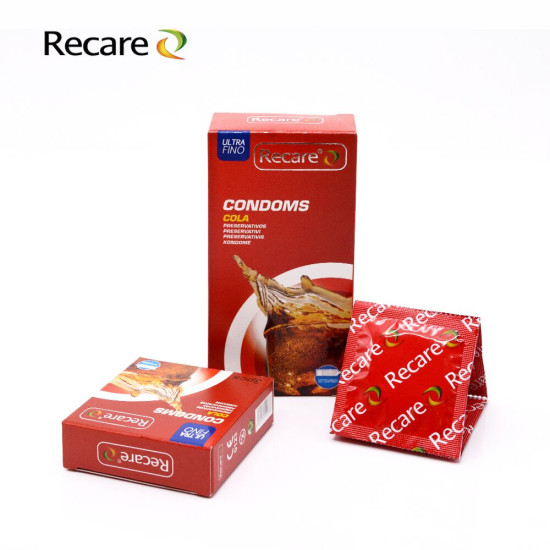 Презервативи з пухирцями та ребрами з ароматом коли, 3 шт Recare Cola Dotted&Ribbed Condoms