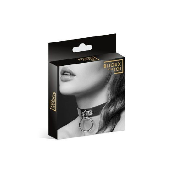 Чокер с кольцом для поводка из экокожи Bijoux Pour Toi Fetish Black