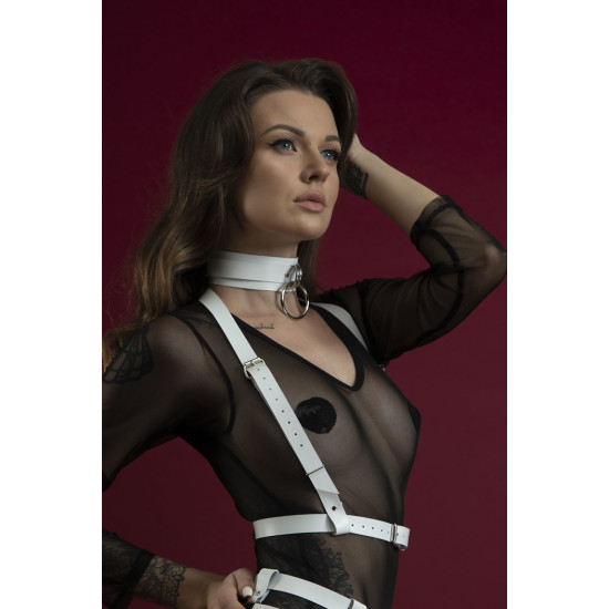 Портупея на грудь из натуральной кожи, белая Feral Feelings Harness Top White