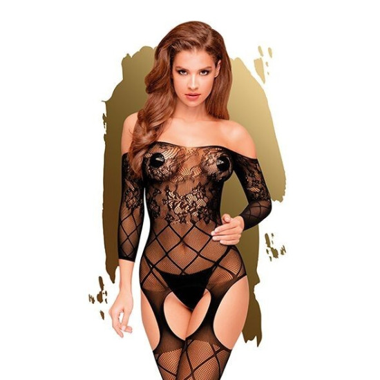 Бодистокинг с флористическо-геометрическим орнаментом, черный Penthouse Top-Notch Black, S/L