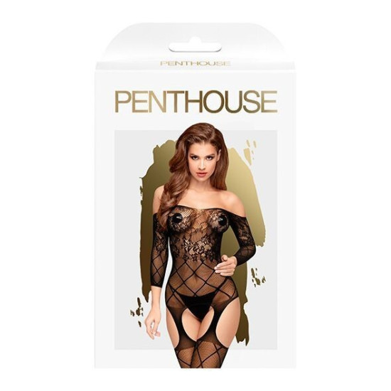 Бодистокинг с флористическо-геометрическим орнаментом, черный Penthouse Top-Notch Black, S/L