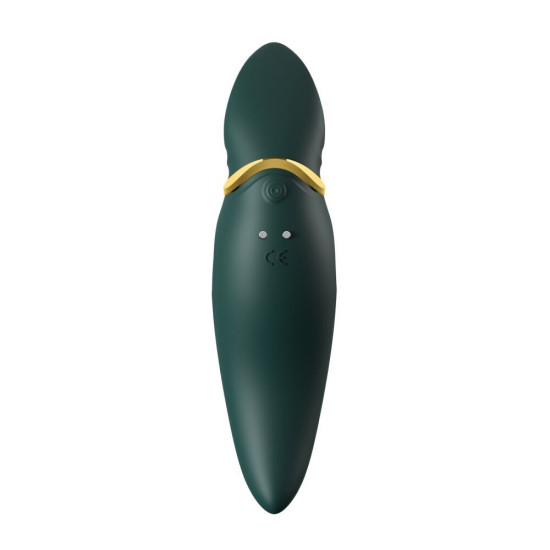 Вибратор 2 в 1 с язычком и кристаллом Swarovski, зелёный Zalo Hero Jewel Green
