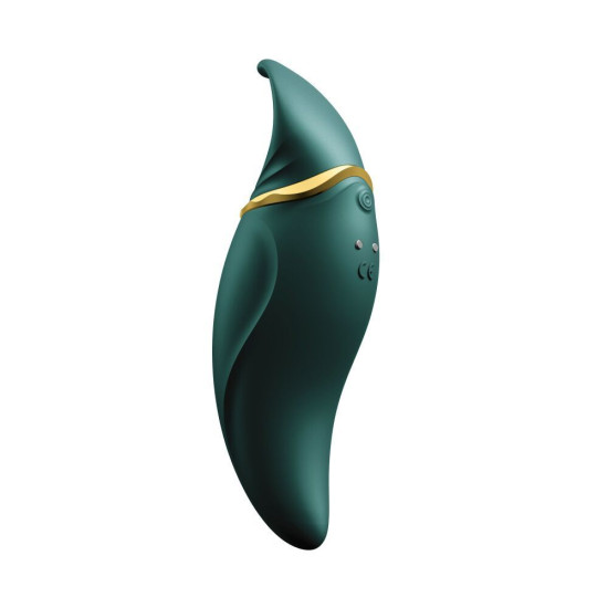 Вибратор 2 в 1 с язычком и кристаллом Swarovski, зелёный Zalo Hero Jewel Green