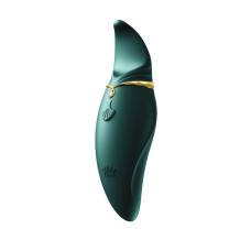 Вибратор 2 в 1 с язычком и кристаллом Swarovski, зелёный Zalo Hero Jewel Green