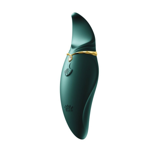 Вибратор 2 в 1 с язычком и кристаллом Swarovski, зелёный Zalo Hero Jewel Green