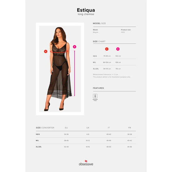 Чорна напівпрозора довга сорочка з асиметричним кроєм Obsessive Estiqua Chemise Black, M/L