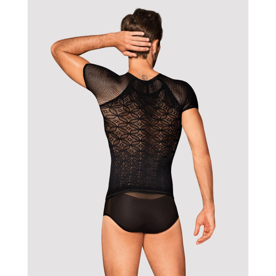 Чёрная мужская полупрозрачная футболка с орнаментом Obsessive T102 T-Shirt Black, S/M/L