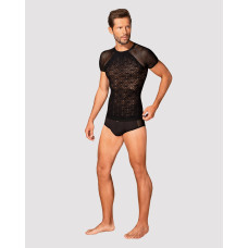 Чорна чоловіча напівпрозора футболка з орнаментом Obsessive T102 T-Shirt Black, S/M/L