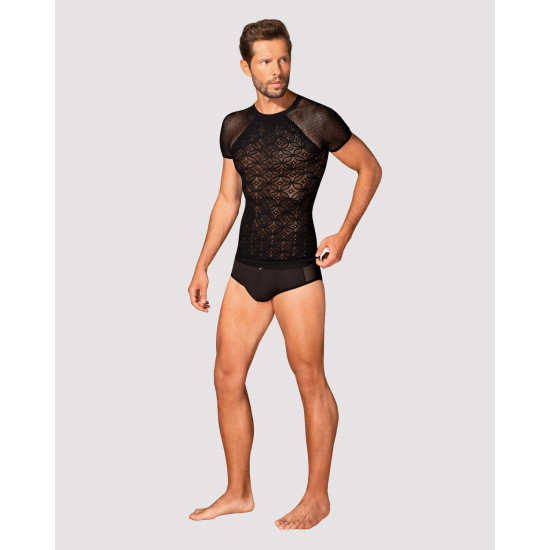 Чёрная мужская полупрозрачная футболка с орнаментом Obsessive T102 T-Shirt Black, S/M/L