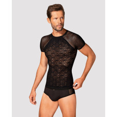Чорна чоловіча напівпрозора футболка з орнаментом Obsessive T102 T-Shirt Black, S/M/L