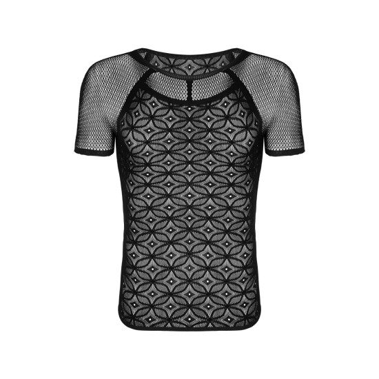 Чёрная мужская полупрозрачная футболка с орнаментом Obsessive T102 T-Shirt Black, S/M/L