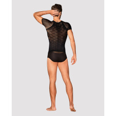 Чорна чоловіча напівпрозора футболка з орнаментом Obsessive T102 T-Shirt Black, S/M/L
