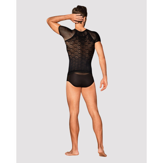 Чёрная мужская полупрозрачная футболка с орнаментом Obsessive T102 T-Shirt Black, S/M/L