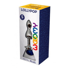 Металева анальна пробка з синім кристалом, діаметр 2,8 см, блакитна Wooomy Lollypop Double Ball Metal Plug Blue, S