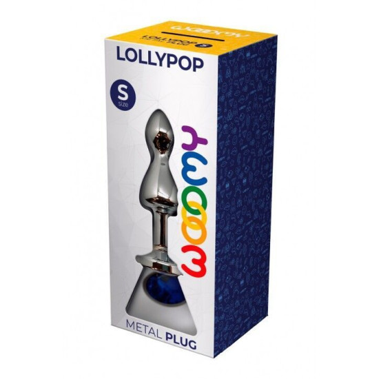 Металева анальна пробка з синім кристалом, діаметр 2,8 см, блакитна Wooomy Lollypop Double Ball Metal Plug Blue, S