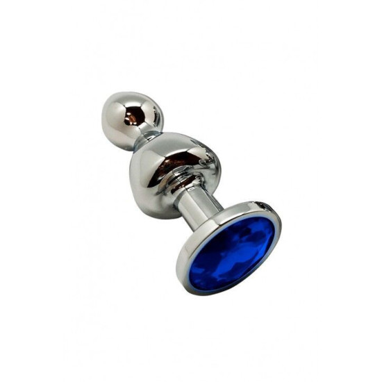 Металева анальна пробка з синім кристалом, діаметр 2,8 см, блакитна Wooomy Lollypop Double Ball Metal Plug Blue, S
