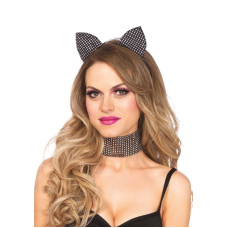 Набір кішечки зі стразами (широкий чокер і вушка), чорний Leg Avenue Cat Ear Headband & Choker Set