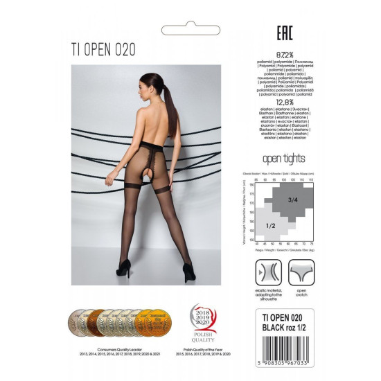 Колготки с открытым доступом, имитация чулок, чёрные Passion Tiopen 020 Black, 3/4 (20 den)
