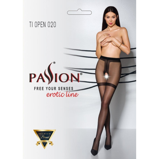 Колготки с открытым доступом, имитация чулок, чёрные Passion Tiopen 020 Black, 3/4 (20 den)