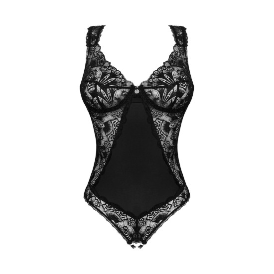 Мереживне боді з відкритим доступом, чорне Obsessive Donna Dream Crotchless Teddy Black, XL/2XL