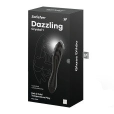 Двусторонний стеклянный дилдо без стоппера, очень прочный, чёрный Satisfyer Dazzling Crystal 1 Black