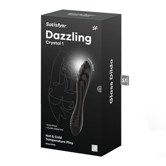 Двосторонній скляний ділдо без стопера, дуже міцний, чорний Satisfyer Dazzling Crystal 1 Black