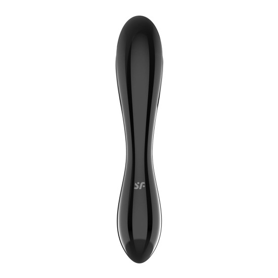 Двосторонній скляний ділдо без стопера, дуже міцний, чорний Satisfyer Dazzling Crystal 1 Black