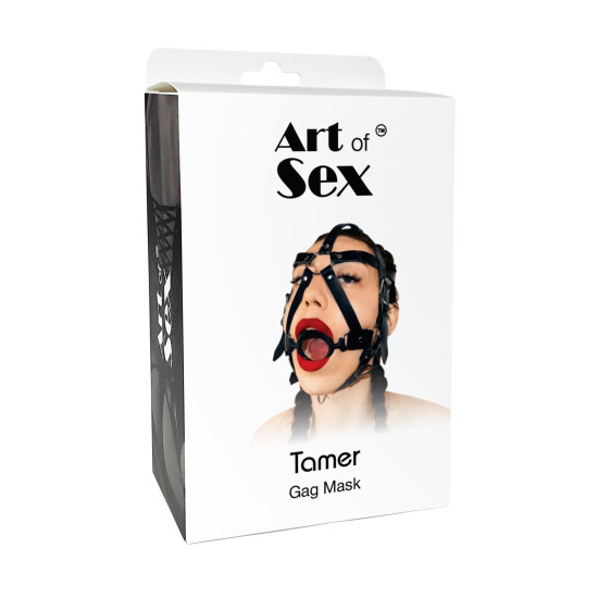 Кляп-маска с силиконовым кольцом из натуральной кожи, чёрная Art of Sex Tamer Black