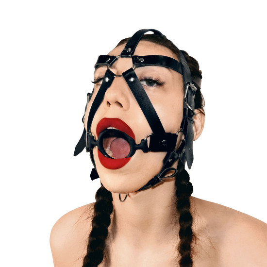 Кляп-маска с силиконовым кольцом из натуральной кожи, чёрная Art of Sex Tamer Black
