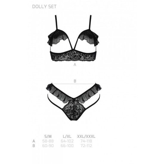 Еротичний комплект з відкритими чашками, чорний Passion Dolly Set Black, S/M