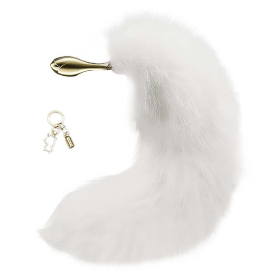 Анальна пробка з білим лисячим хвостом, форма троянди Lockink Sevanda White Fox-Tail Anal Rose-Shape Plug