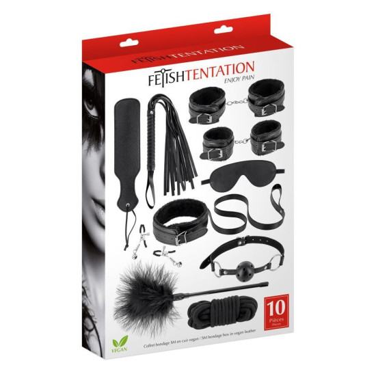 Набор для BDSM из веганской кожи, 10 предметов Fetish Tentation SM Bondage Box in Vegan Leather 10pcs