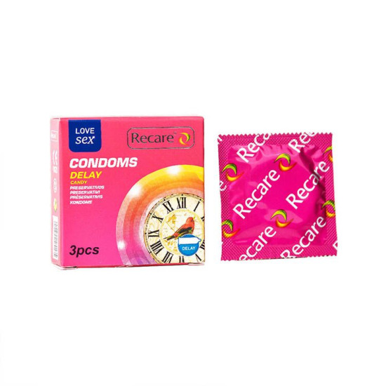 Презервативи з пролонгуючим ефектом та цукерковим ароматом, 3 шт Recare Delay Candy Condoms