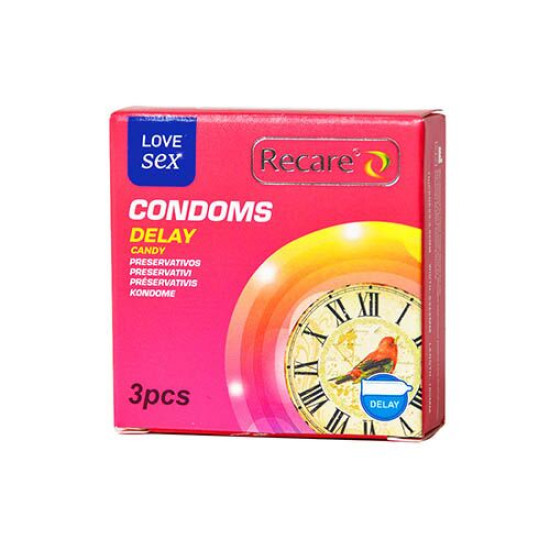 Презервативи з пролонгуючим ефектом та цукерковим ароматом, 3 шт Recare Delay Candy Condoms