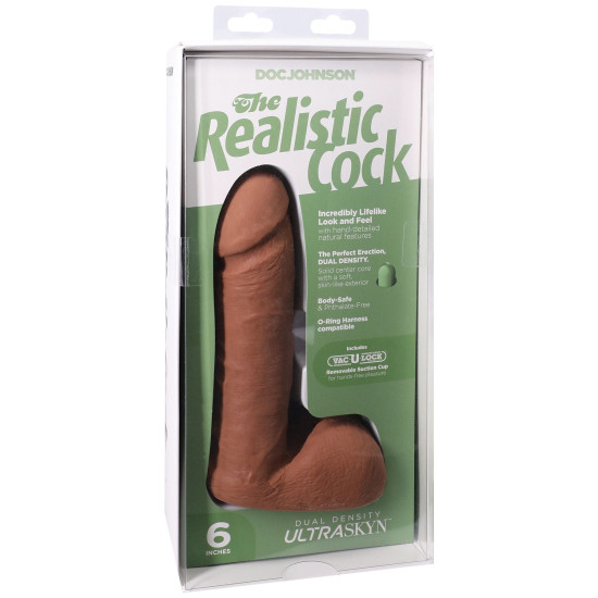 Фаллоимитатор с мошонкой, длина 15.2 см, карамельный Doc Johnson The Realistic Cock ULTRASKYN - 6 Inch with Balls Caramel