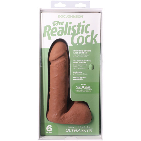 Фаллоимитатор с мошонкой, длина 15.2 см, карамельный Doc Johnson The Realistic Cock ULTRASKYN - 6 Inch with Balls Caramel