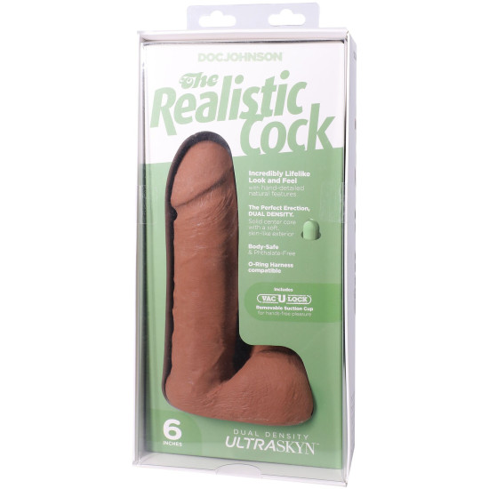 Фаллоимитатор с мошонкой, длина 15.2 см, карамельный Doc Johnson The Realistic Cock ULTRASKYN - 6 Inch with Balls Caramel