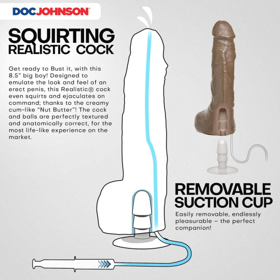 Кончающий фаллоимитатор, длина 24.1 см Doc Johnson The Realistic Cock ULTRASKYN - Squirting 9,5 Inch Caramel