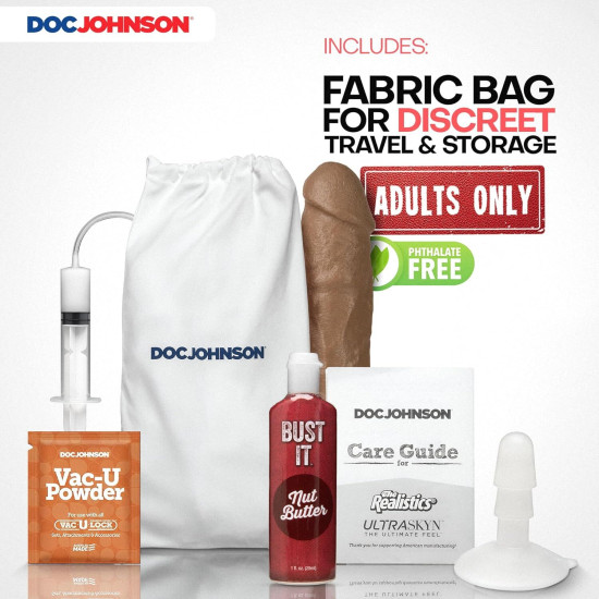 Кончающий фаллоимитатор, длина 24.1 см Doc Johnson The Realistic Cock ULTRASKYN - Squirting 9,5 Inch Caramel
