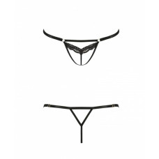 Откровенные трусики-стрепы с кружевом, чёрные Passion Exclusive Solon Thong Black, XXL/XXXL
