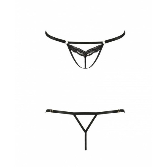 Откровенные трусики-стрепы с кружевом, чёрные Passion Exclusive Solon Thong Black, XXL/XXXL
