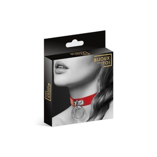 Чокер с кольцом для поводка из экокожи Bijoux Pour Toi Fetish Red