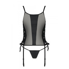 Сетчатый корсет из экокожи с люверсами и съемными пажами, черный Passion Malwia Corset Black, XXL/XXXL