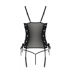 Сетчатый корсет из экокожи с люверсами и съемными пажами, черный Passion Malwia Corset Black, XXL/XXXL