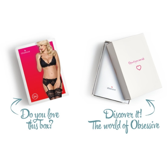 Мереживний комплект білизни (бюстгальтер, стринги, пояс для панчіх), чорний Obsessive 810-SEG-1 Black, L/XL