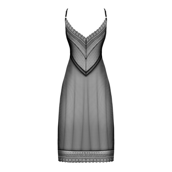 Чёрная полупрозрачная длинная сорочка с асимметричным кроем Obsessive Estiqua Chemise Black, XL/2XL